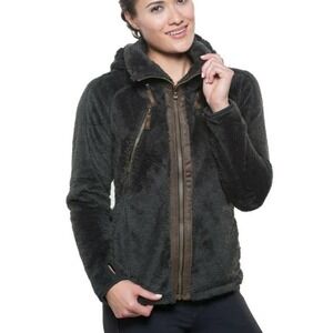 Kuhl Flight Jacket Breen Chocolate Brown High Pile Fleece Zip Hoodie XL Fuzzy